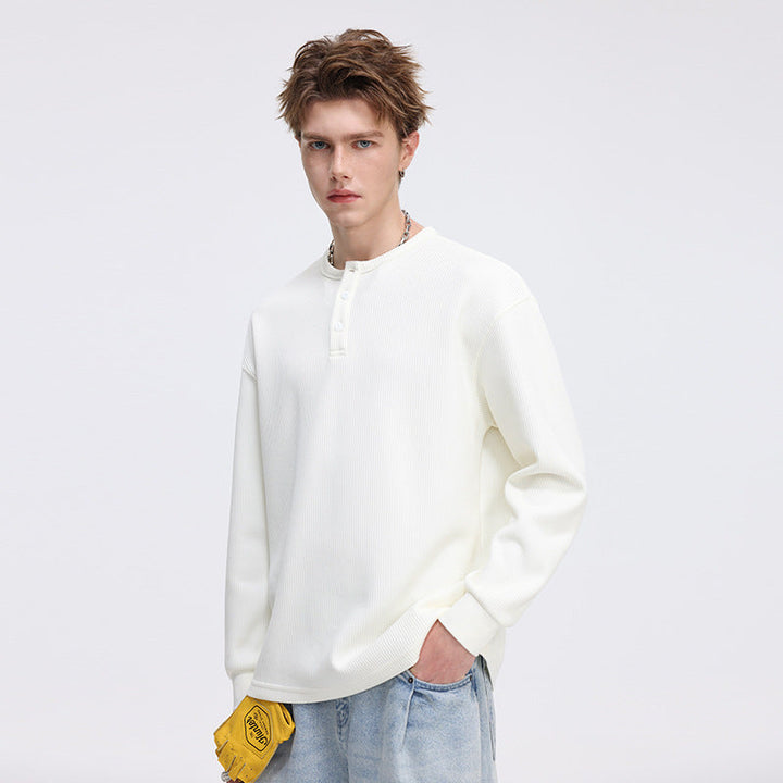 Herr Waffle Structure Henley Termisk Skjorta med Knapplist och Avslappnad Passform Drune