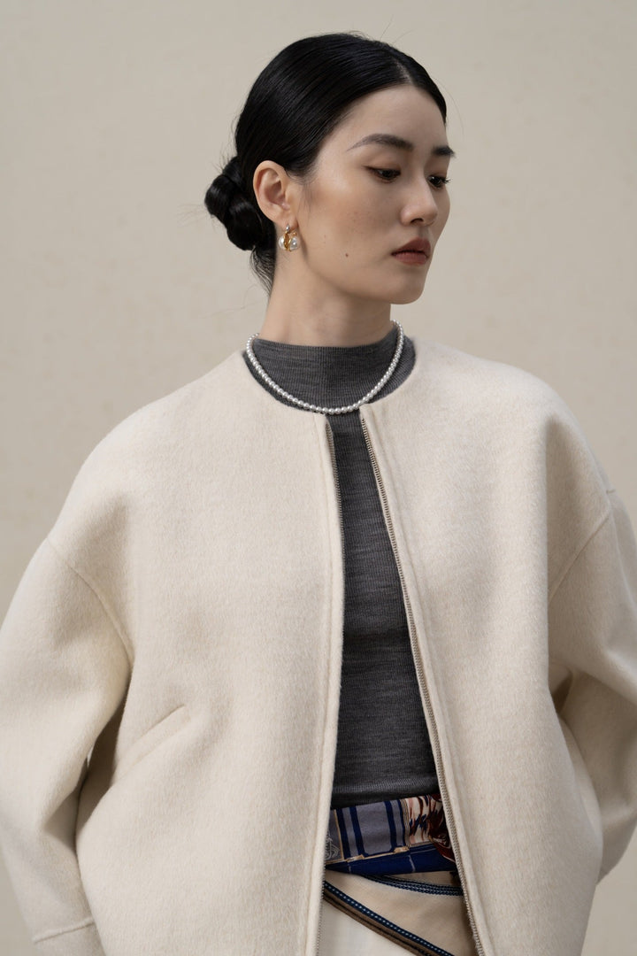 Dam elegant oversized jacka i ullblandning