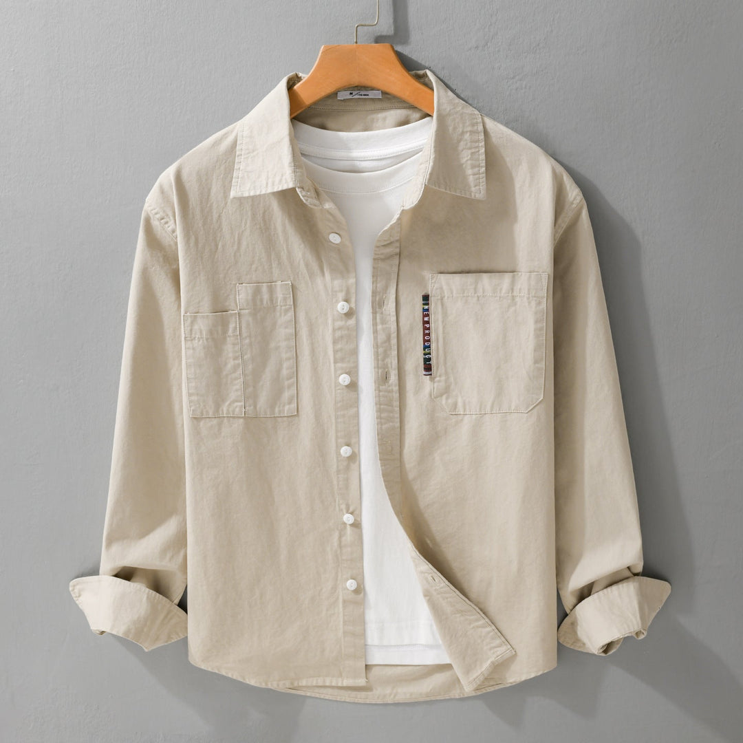 Herr Lätt Bomull Överskjorta med Dubbel Bröstfickor och Kentkrage