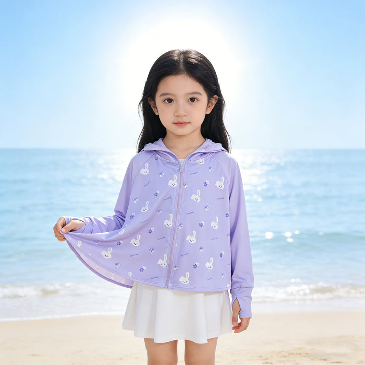 Unisex UV-skydd hooded cape för children med asymmetric en-line skärning och rabbit tryck