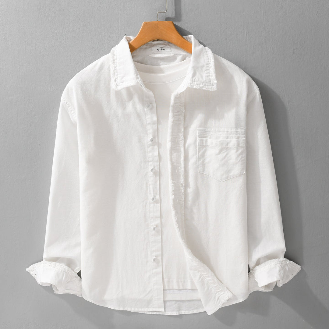 Herr Fringe Overshirt Tillverkad av Bomullsblandning med Bröstficka och Knapp Slå