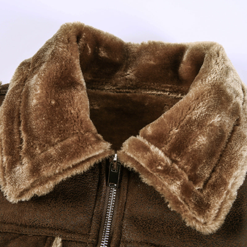 Herr Leatherette Flight Jacka med Teddyfoder och Asymmetrical Zip