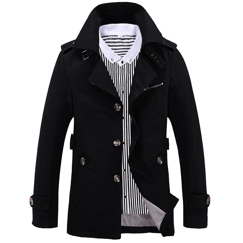 Herr Short Trenchcoat med Axel Patches, Midja Belt och Randig Foder