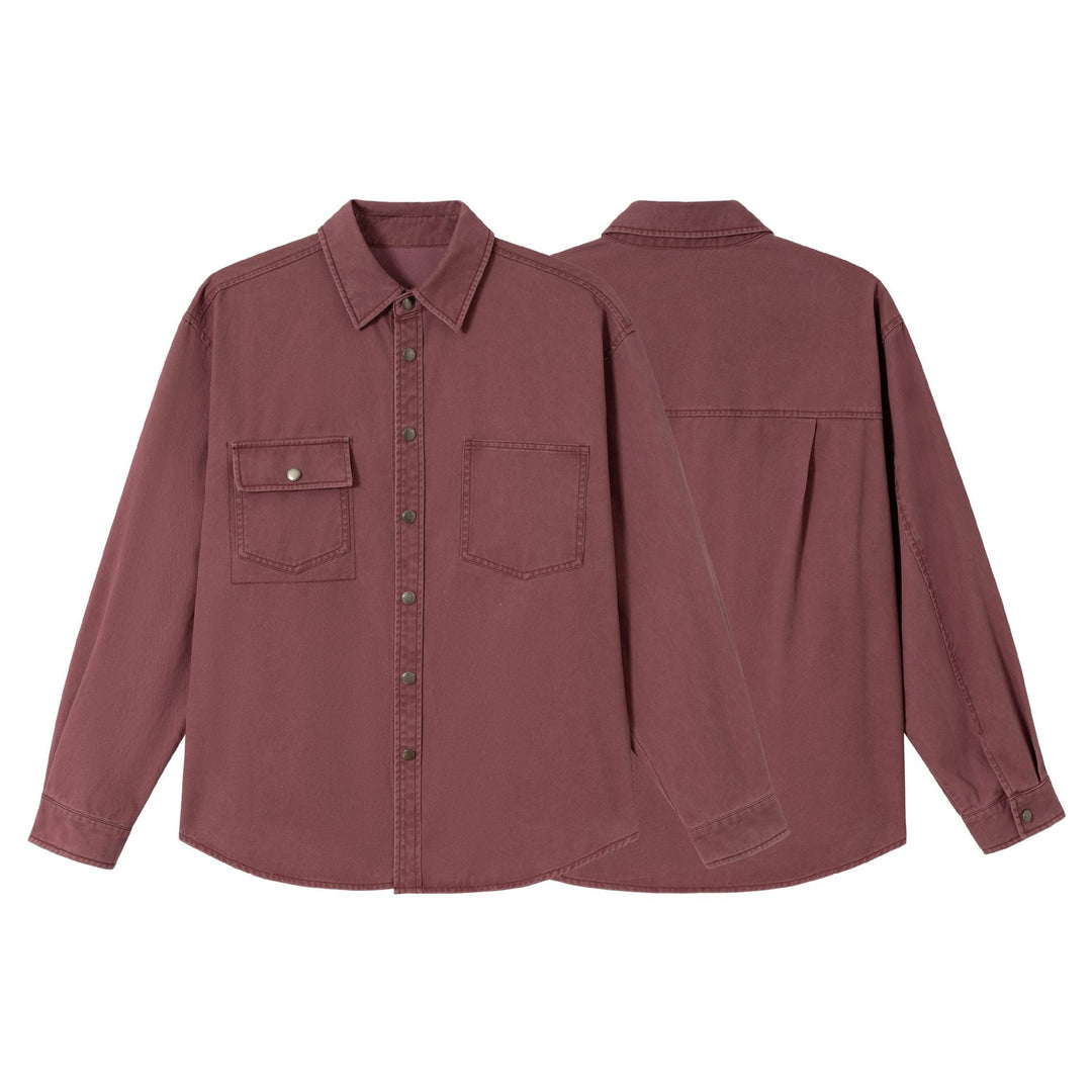 Dam Oversized Skjorta Jacka i Shacket Stil Gjord av Washed Bomull Twill med Tryckknapp Knapp Stängning