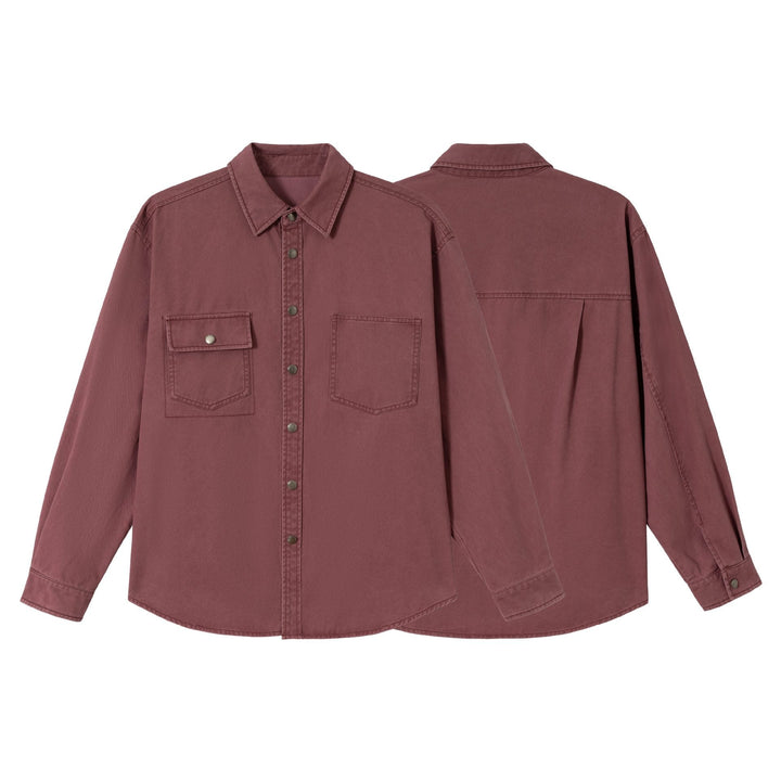 Dam Oversized Skjorta Jacka i Shacket Stil Gjord av Washed Bomull Twill med Tryckknapp Knapp Stängning