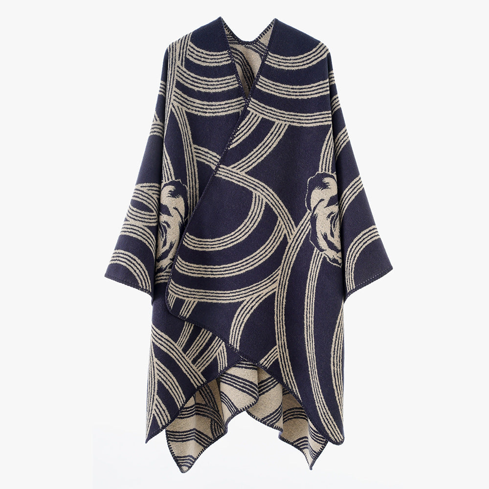 Dam Jacquard capeponcho med Rose mönster och oversized Fall
