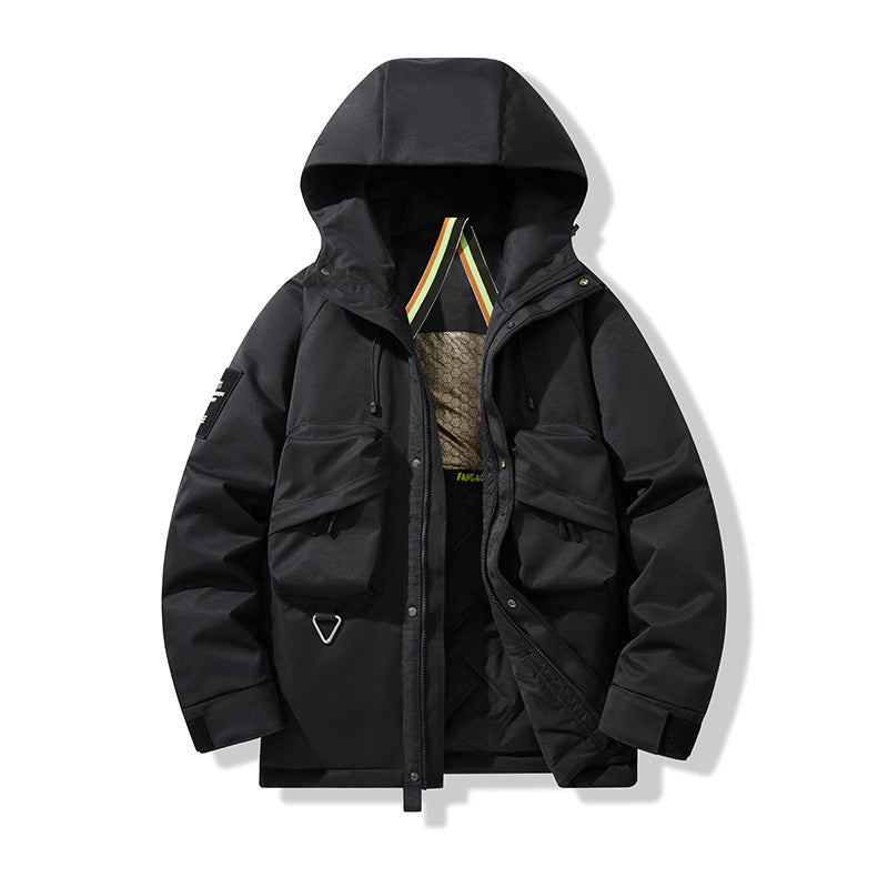 Herr Technical Utility Parka med Huva, Multifunctional Fram Fickor och Termisk Foder