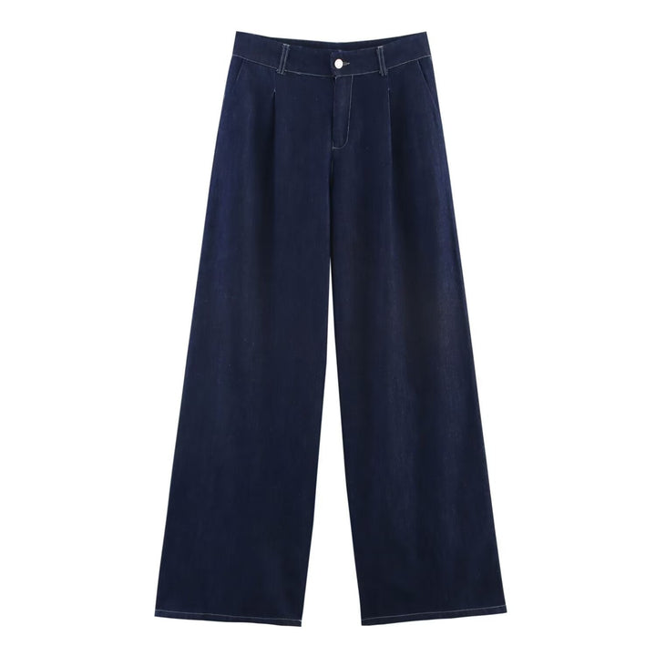 Dam Oversized Denim Skjorta Jacka med Three-Quarter Ärmar och Hög-Low Fåll