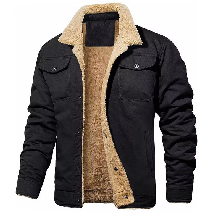 Herr Robust Canvas Blouson med Full Sherpa Foder och Skjorta Krage