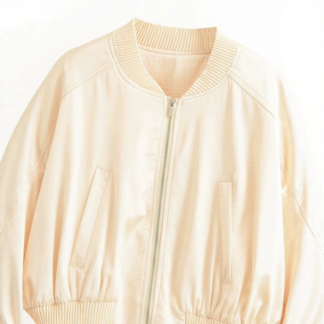 Dam Kort Satin Bomberjacka med Elastic Muddar
