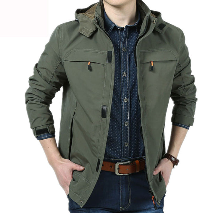 Herr Modern Softshell Fältjacka med Huva, Andningsbar Stretch och Organizer Fickor