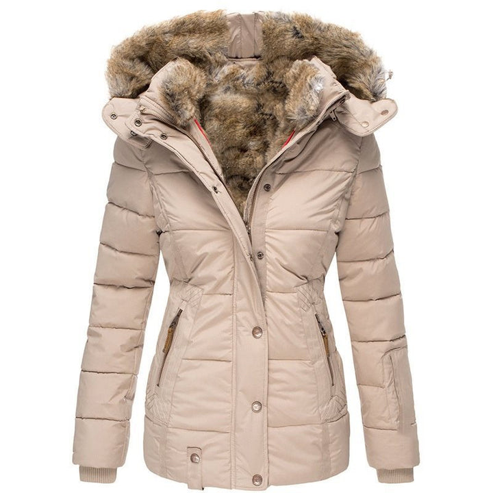 Dam vadderad parka med figurnära skärning och faux fur huva