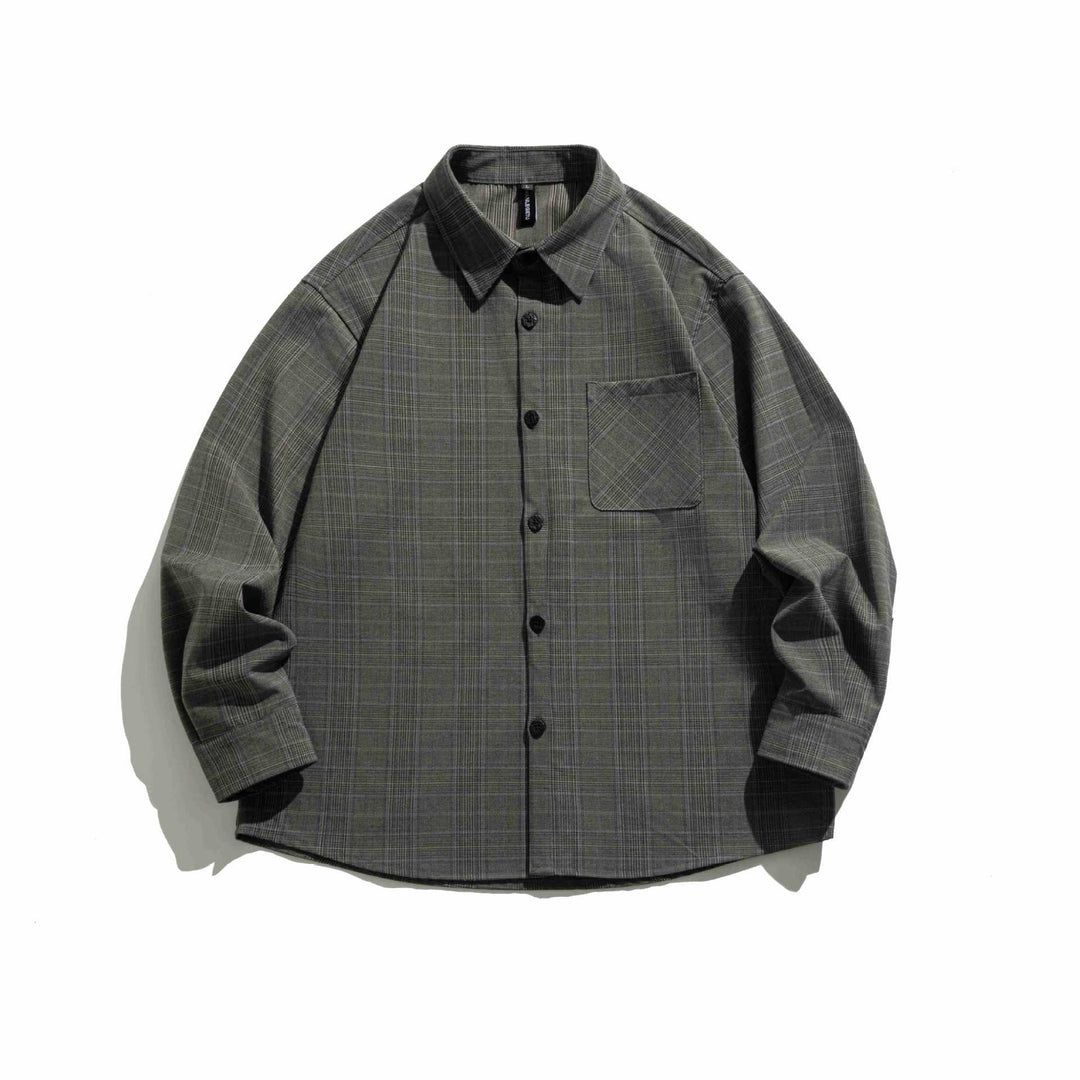 Herr boxig Glencheck skjortjacka med Förlängd Fåll och Patch bröstficka