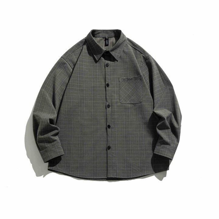 Herr boxig Glencheck skjortjacka med Förlängd Fåll och Patch bröstficka