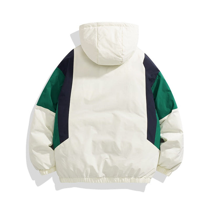 Unisex med Huva Quiltad Jacka i Color Block Look med Elastic Nederkant, Kangaroo Fickor &amp; Lätt Termisk Foder