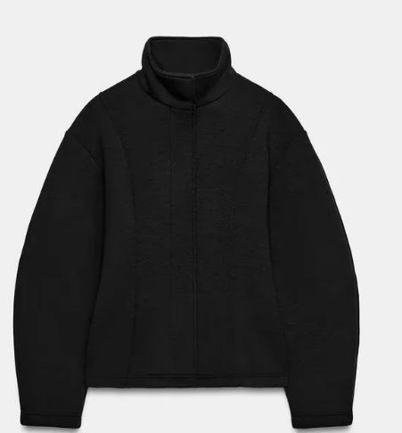 Dam Kort Boxig Fleecejacka med Stå Krage, Vertical Textured Seams, och Dold Dragkedja