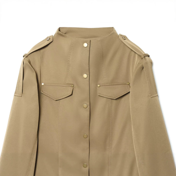 Dam Lätt Utilityjacka med Stå Krage, Shoulder Epaulettes, och Lock Fickor