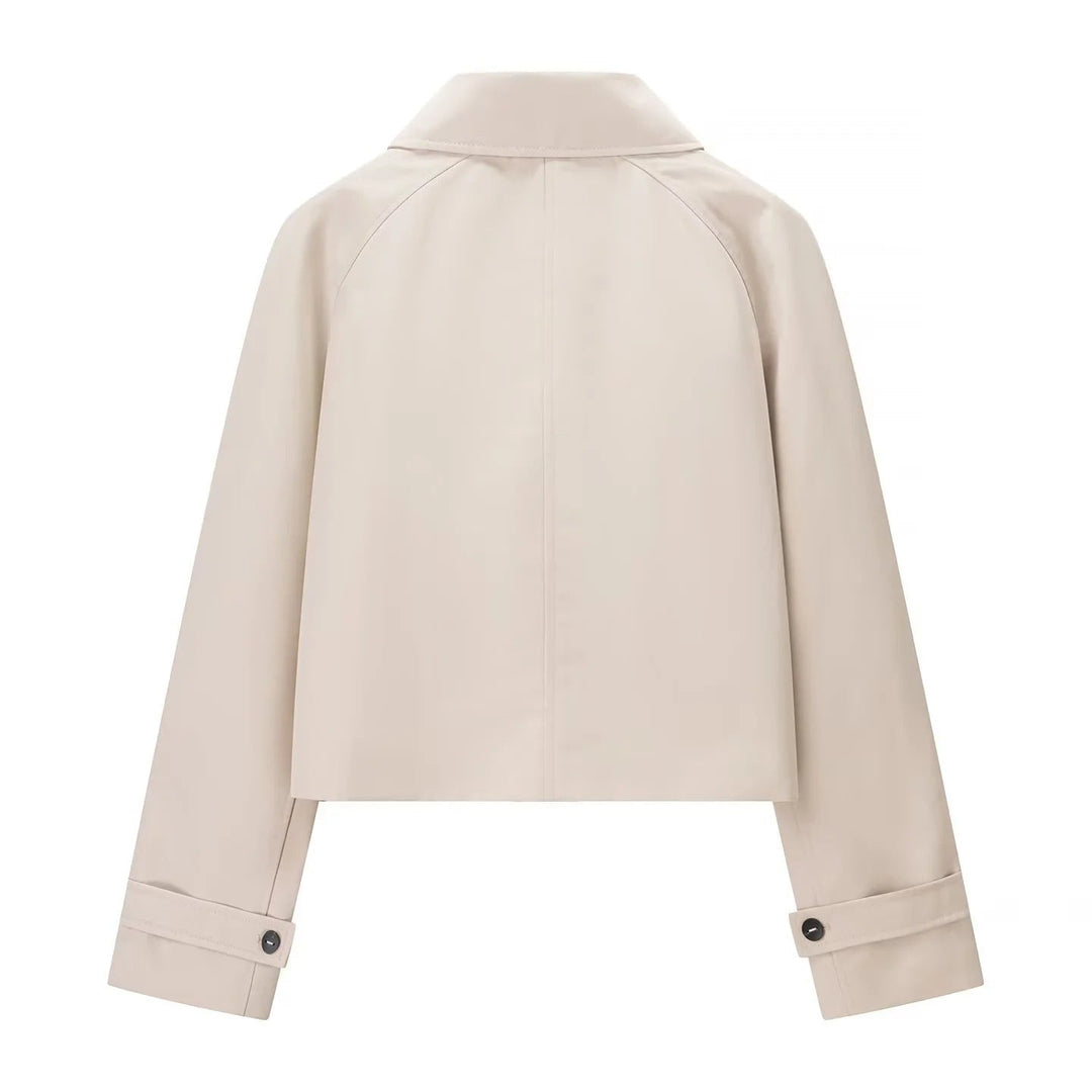 Dam kort-skärning vattenavvisande cropped trenchcoat med skjortkrage och concealed knäppning