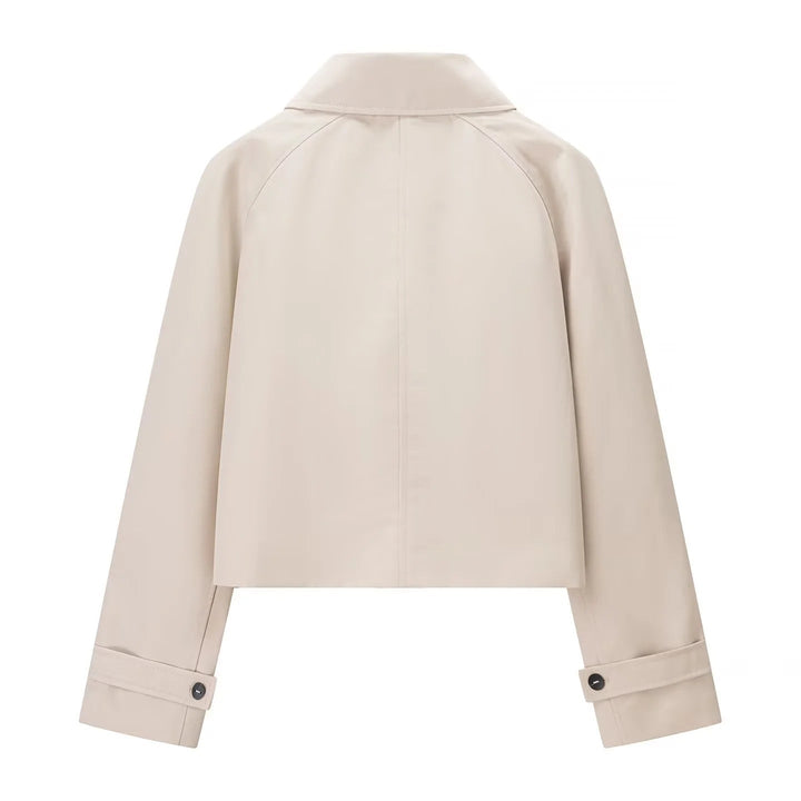 Dam kort-skärning vattenavvisande cropped trenchcoat med skjortkrage och concealed knäppning