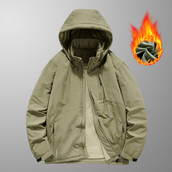 Herr Wind och Water-Repellent Lätt Jacka med Huva med Thermo Inner Foder och Concealed Dragkedja