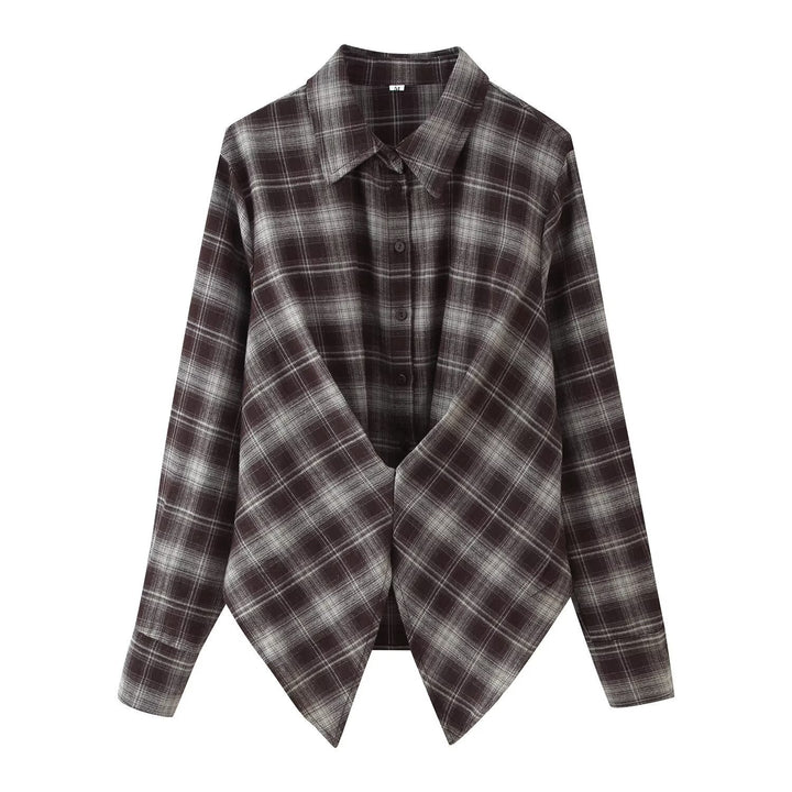 Dam Checked Oversize Skjortjacka med Pointed Nederkant