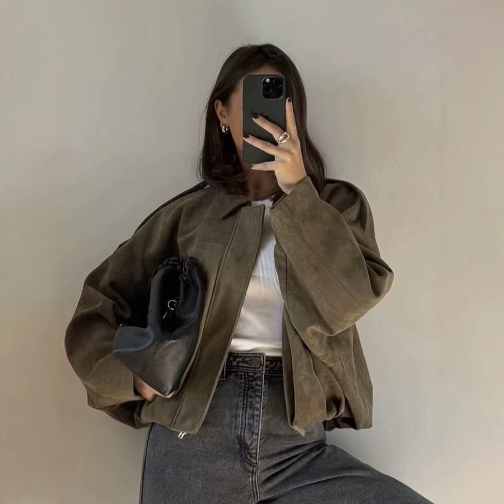 Dam oversize mocka Imitation kort jacka