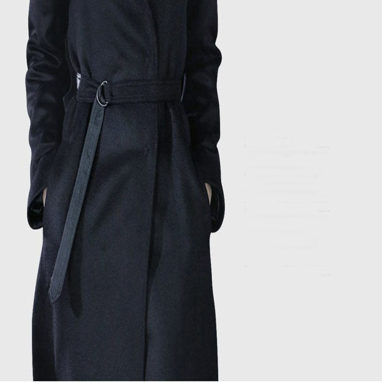 Dam maxi lång skräddad wrap lång kappa med shawl krage och fine knytband