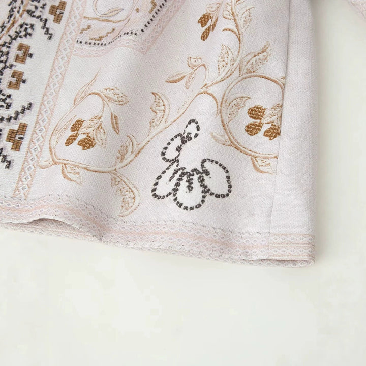 Dam ornamental stick jacka i boxy skärning med ståkrage och decorative border