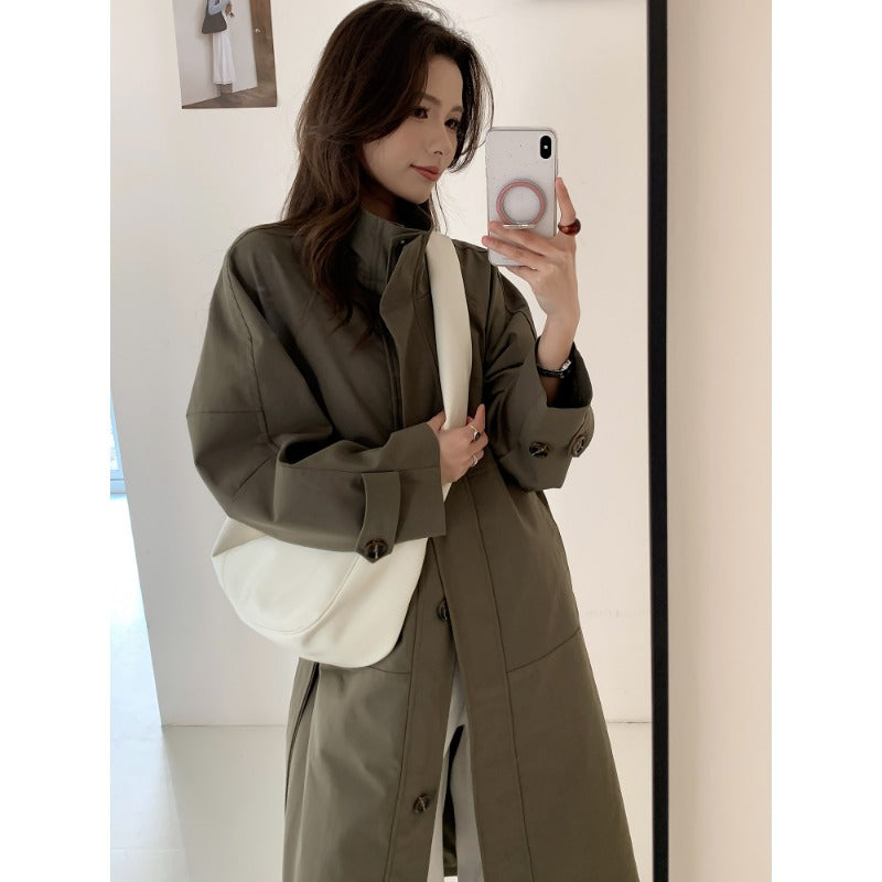 Dam lätt oversize trenchcoat med Stand krage och stor fickor