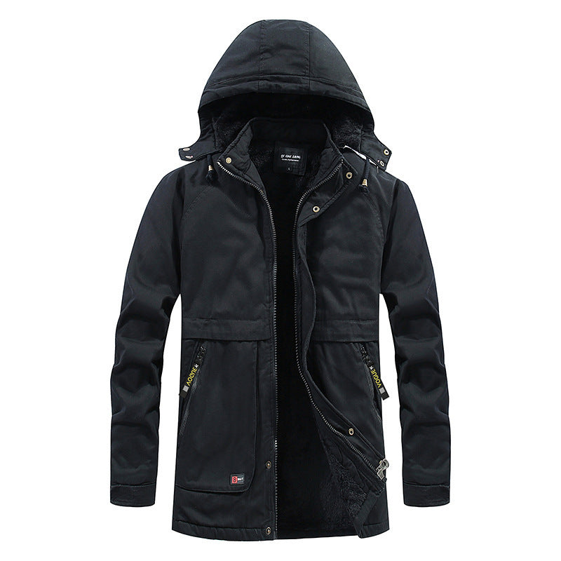 Herr Canvas Parka med Warming Teddy Fleecefoder, Huva, och Dold Tvåvägsdragkedja