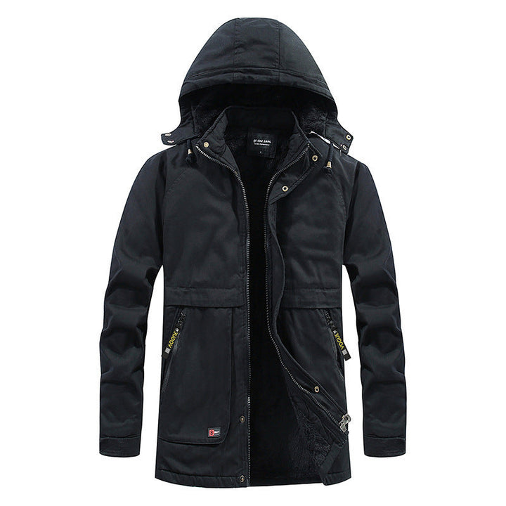 Herr Canvas Parka med Warming Teddy Fleecefoder, Huva, och Dold Tvåvägsdragkedja