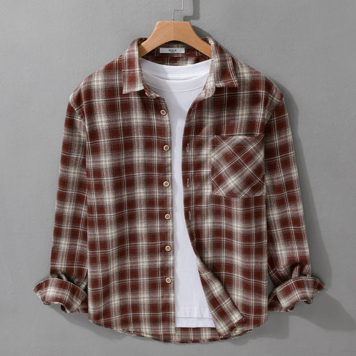Herr Rutig Flanell Overshirt med Mjuk Bomull Struktur, Bröstficka och Avslappnad Passform