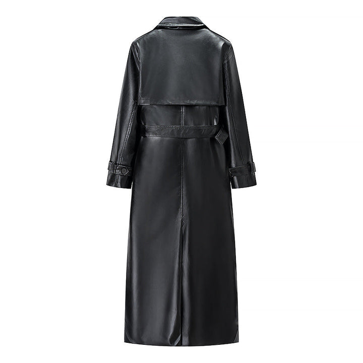 Dam längre trenchcoat in läderlook med knytband och Epaulettes