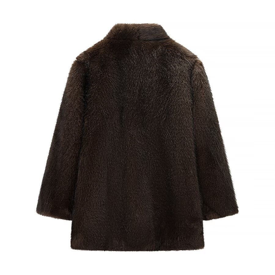 Dam kort skärning Faux Fur kappa med Shawl krage och Straight skärning