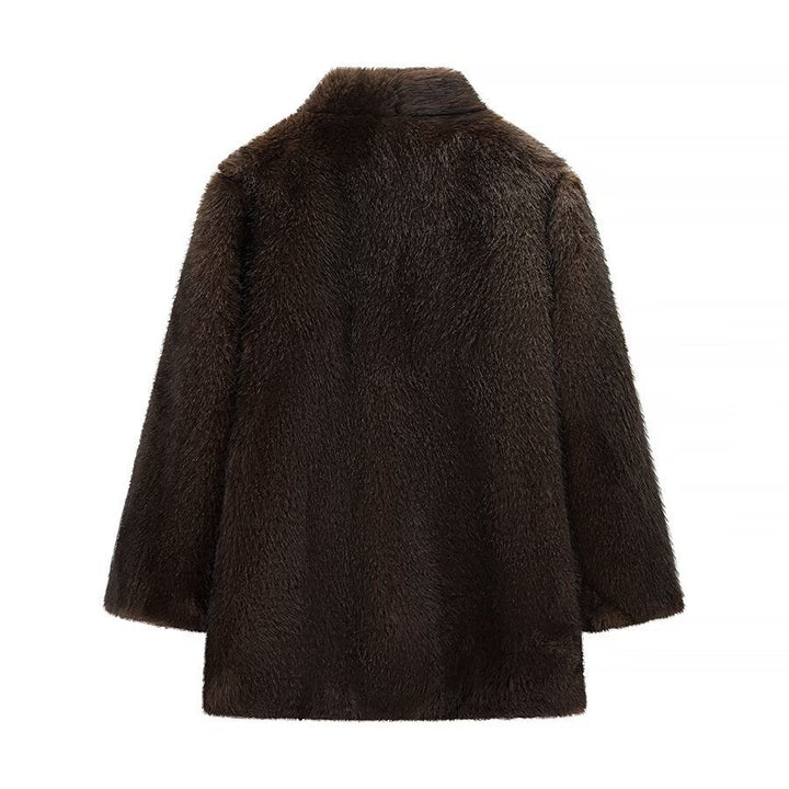 Dam kort skärning Faux Fur kappa med Shawl krage och Straight skärning