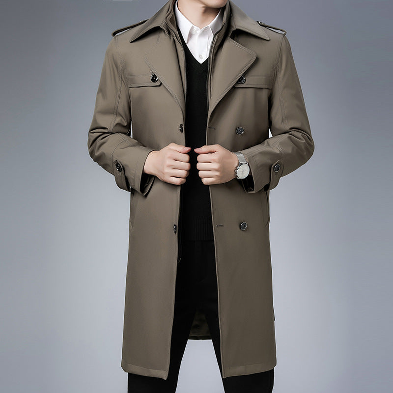Herr Klassisk Vattenavvisande Trenchcoat med Dubbel Knapp Row och Epaulettes