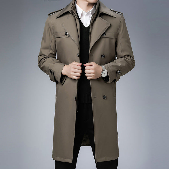 Herr Klassisk Vattenavvisande Trenchcoat med Dubbel Knapp Row och Epaulettes