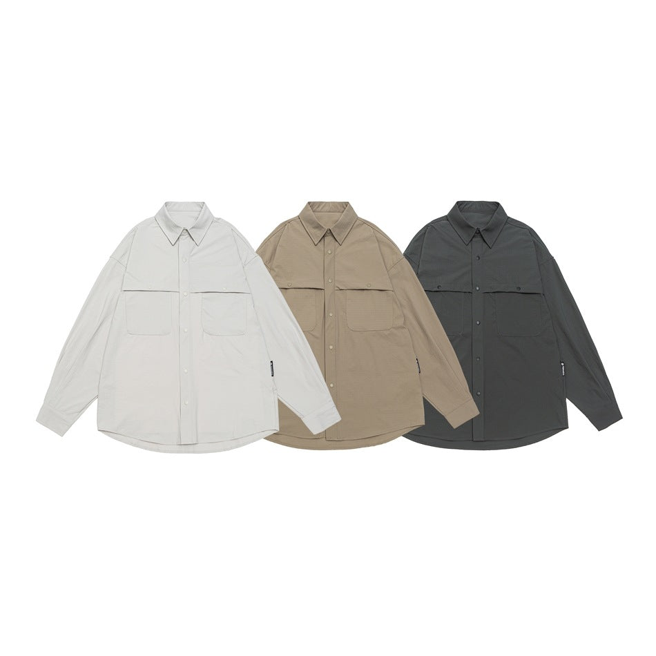 Unisex Oversized Skjorta Jacka i Utility Stil med Tryckknappsslå
