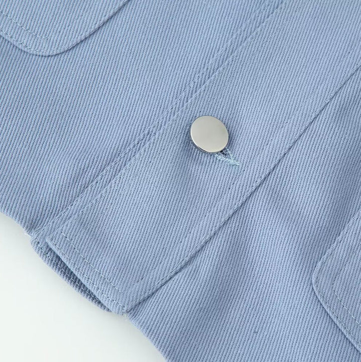 Dam Skjortjacka Jacka med Cord Krage, Patch Fickor och Tryckknapp Knapp Knäppning