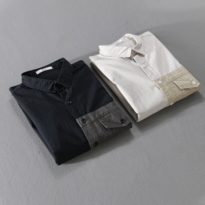 Herr Kontrast Bröstficka Overshirt Tillverkad av Ljus Bomullsblandning med Avslappnad Passform