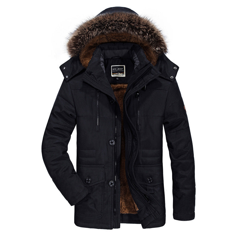 Herr Högkvalitativ Vinter Parka i Canvas Stil med Uttagbar Faux Fur Krage och Termisk Foder