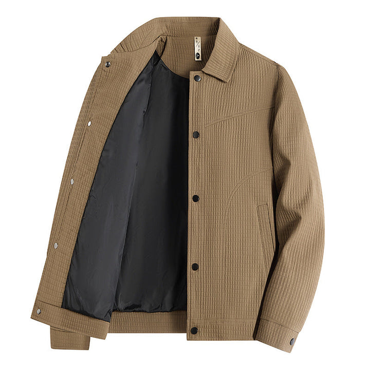 Herr Ljus Övergångs Jacka i Worker Stil med Microstructured Twill Look och Tryckknappslå