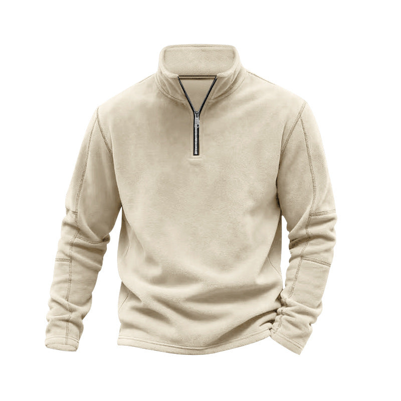 Herr Lätt Fleece Pullover med Halv Dragkedja och Ståkrage