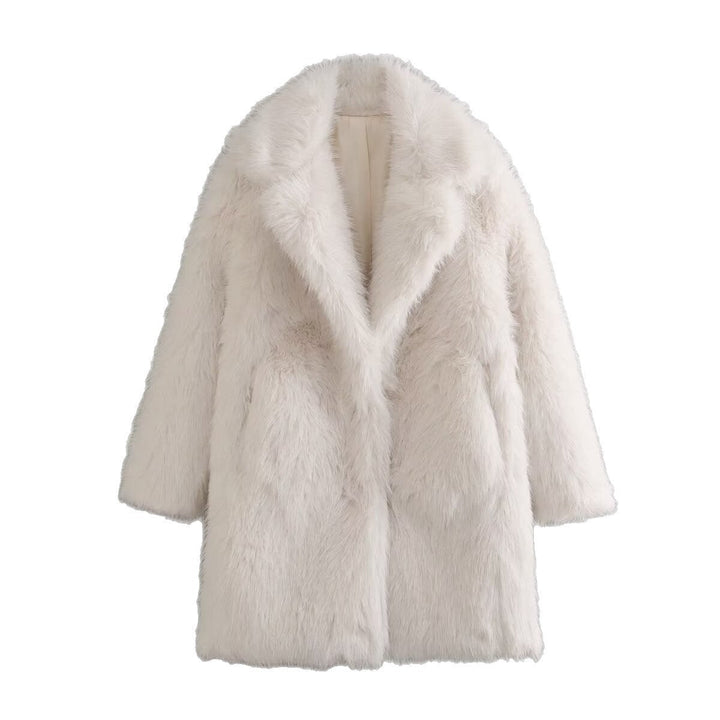 Dam oversize Faux Fur kappa med Generous Shawl krage och Hidden fickor