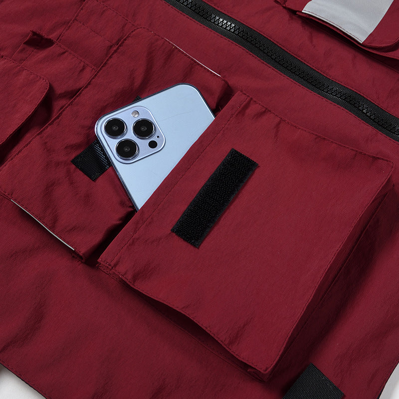 Unisex Multifunctional utilityväst med Reflective Stripes ID Window och Adjustable Side Straps