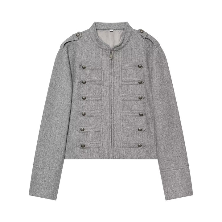 Dam Military Inspired Kort Ull Jacka med Stå Krage