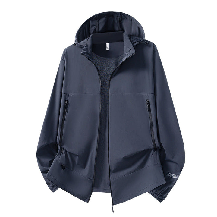 Herr Lätt Softshell Övergångsjacka med Huva, Vind och Vattenavvisande Skal &amp; Justerbar Dragsko Fåll