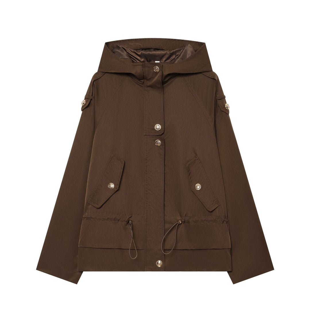 Dam Lätt Justerbar med Huva Parka med Drawstring, Lock Fickor och Knapp Knäppning