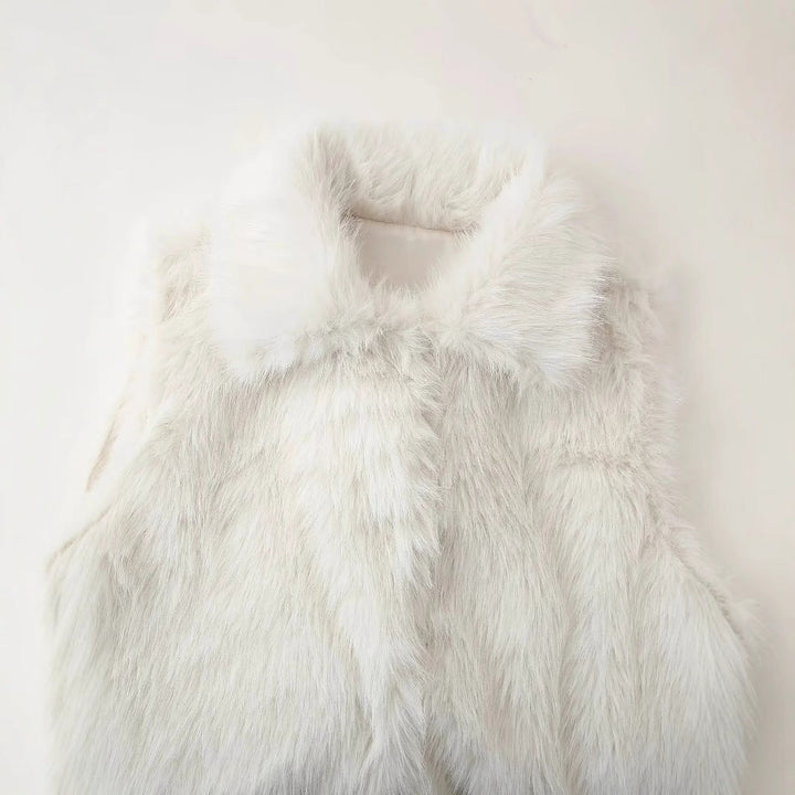 Dam sleeveless faux fur väst med bred sjalkrage, concealed snap knäppning och värmande foder