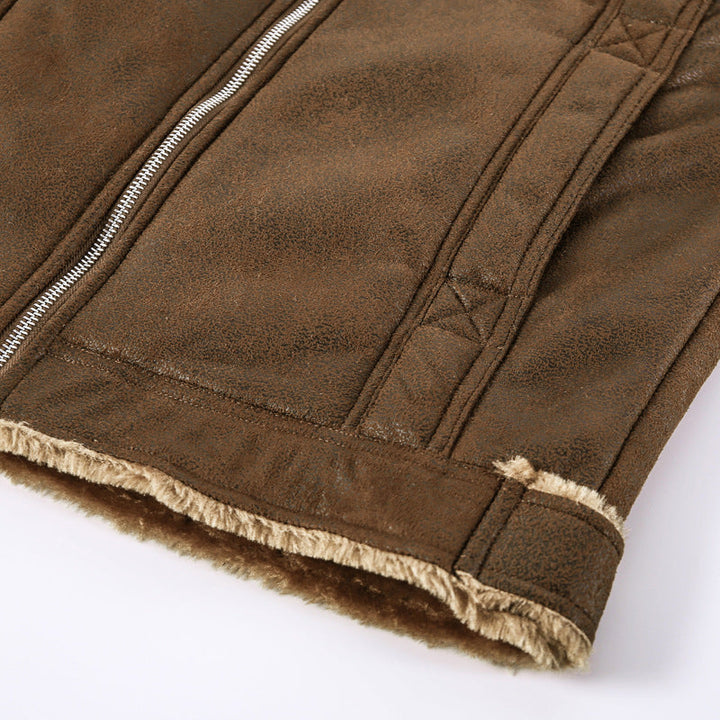 Herr Leatherette Flight Jacka med Teddyfoder och Asymmetrical Zip